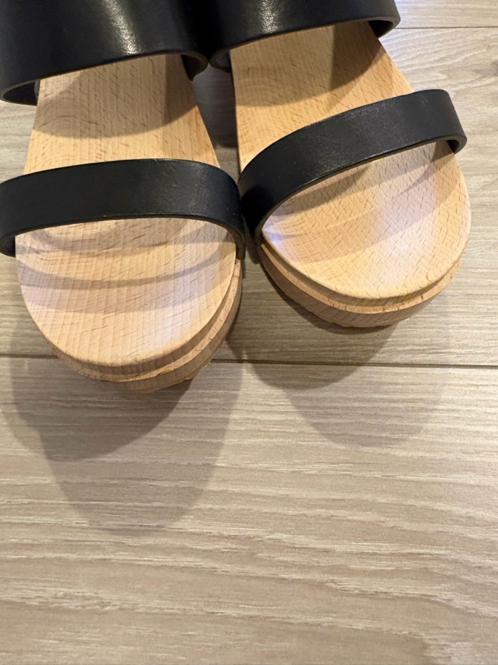 Anthropologie Black Leather Two-Band Wooden Clog Sandals - Picture 10 of 10